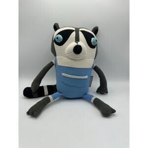 Land of Nod Crate and Barrel Raccoon Youngin’ Plush Blue Overalls ~16”